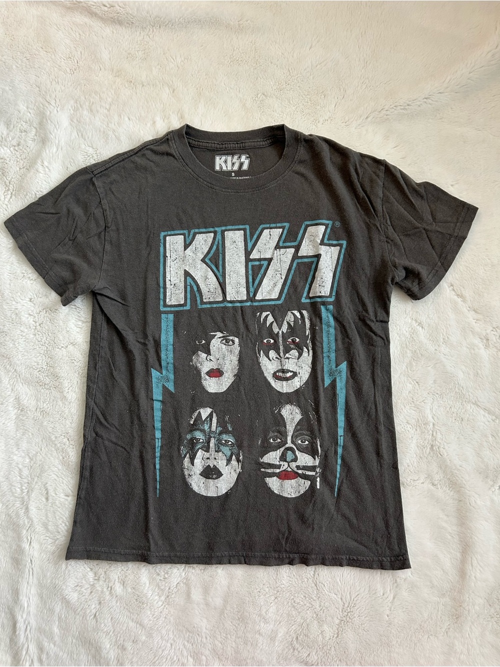 Kiss Black Graphic Tee with Blue and White Band Logo